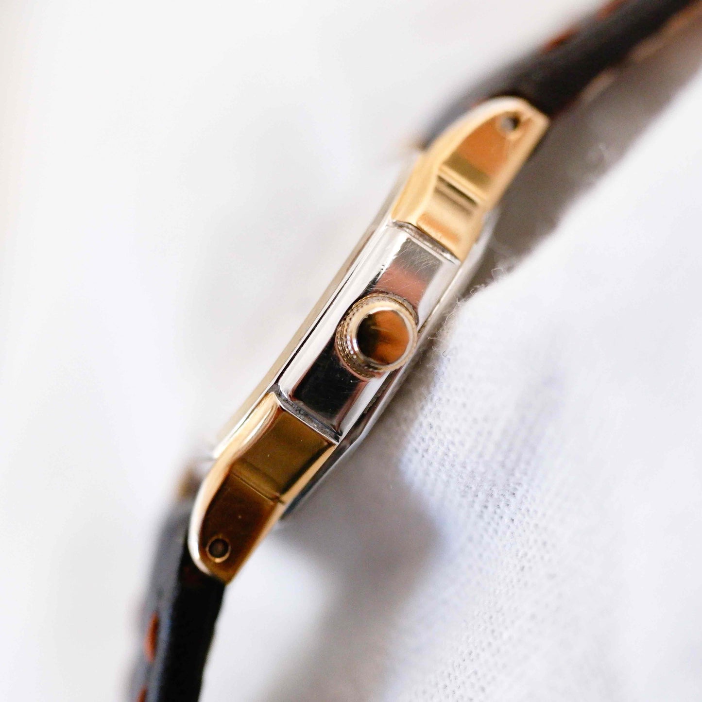 Seiko Vintage Watch: Ladies 80s Golden Two Tone Rectangular with White Dial