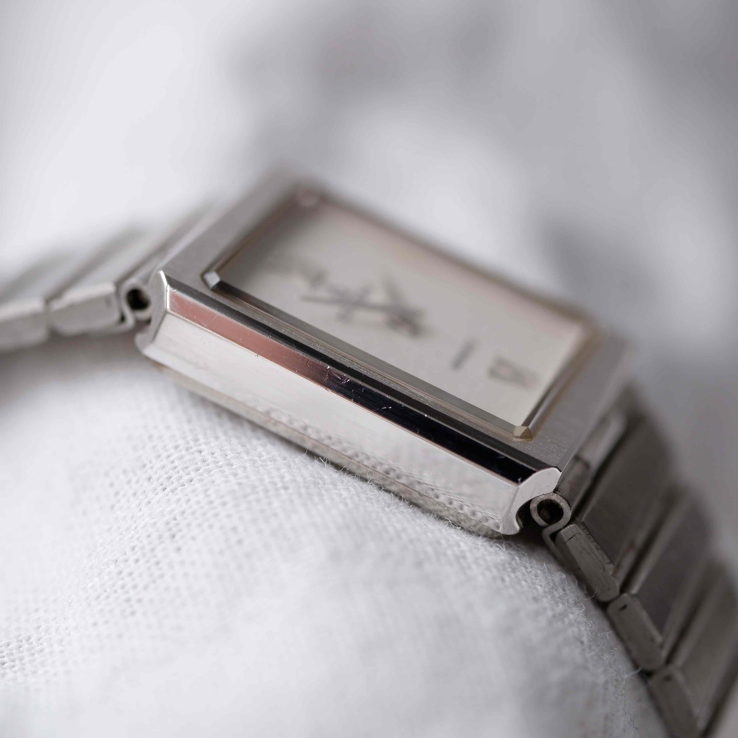 Dugena Tank: Vintage Ladies Silver Watch 90s White Dial - NOS