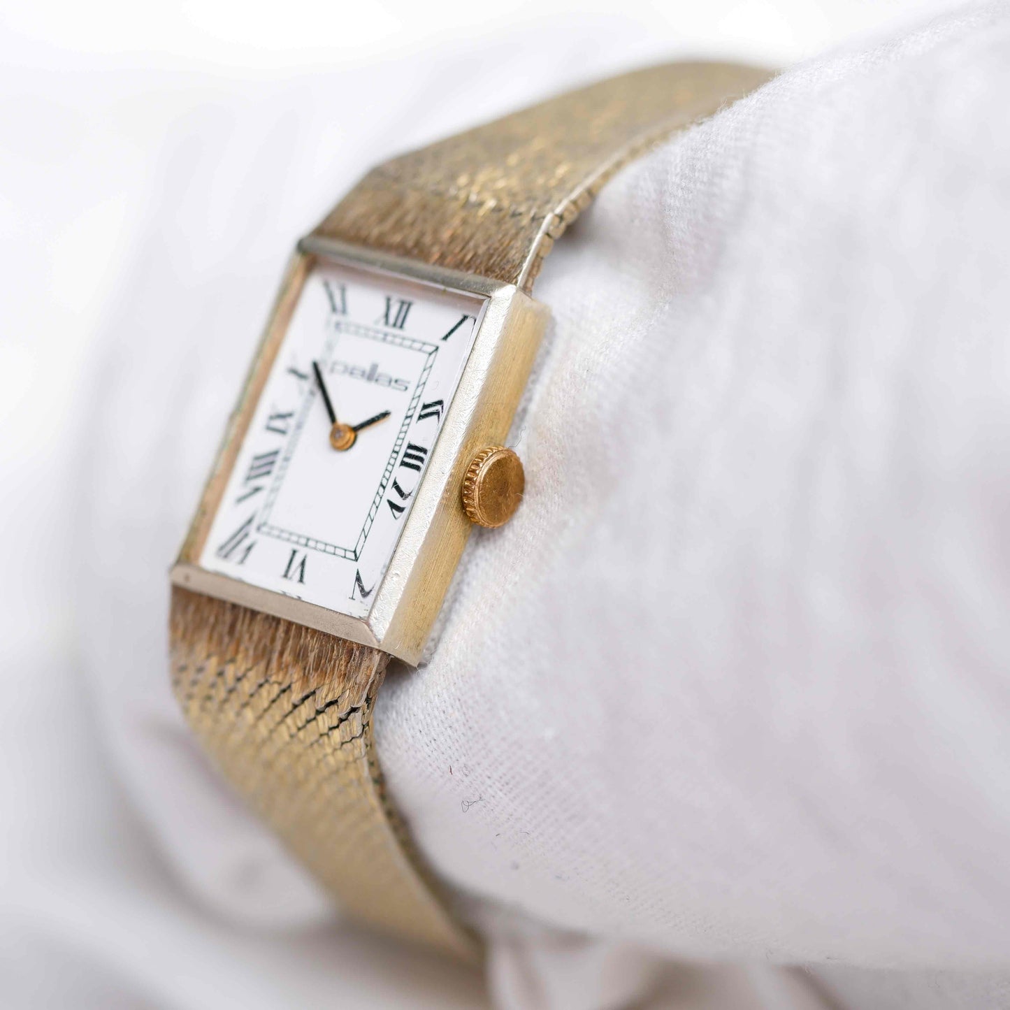 Pallas Tank Watch: Vintage Ladies 60s Golden Mechanical with Roman Numerals