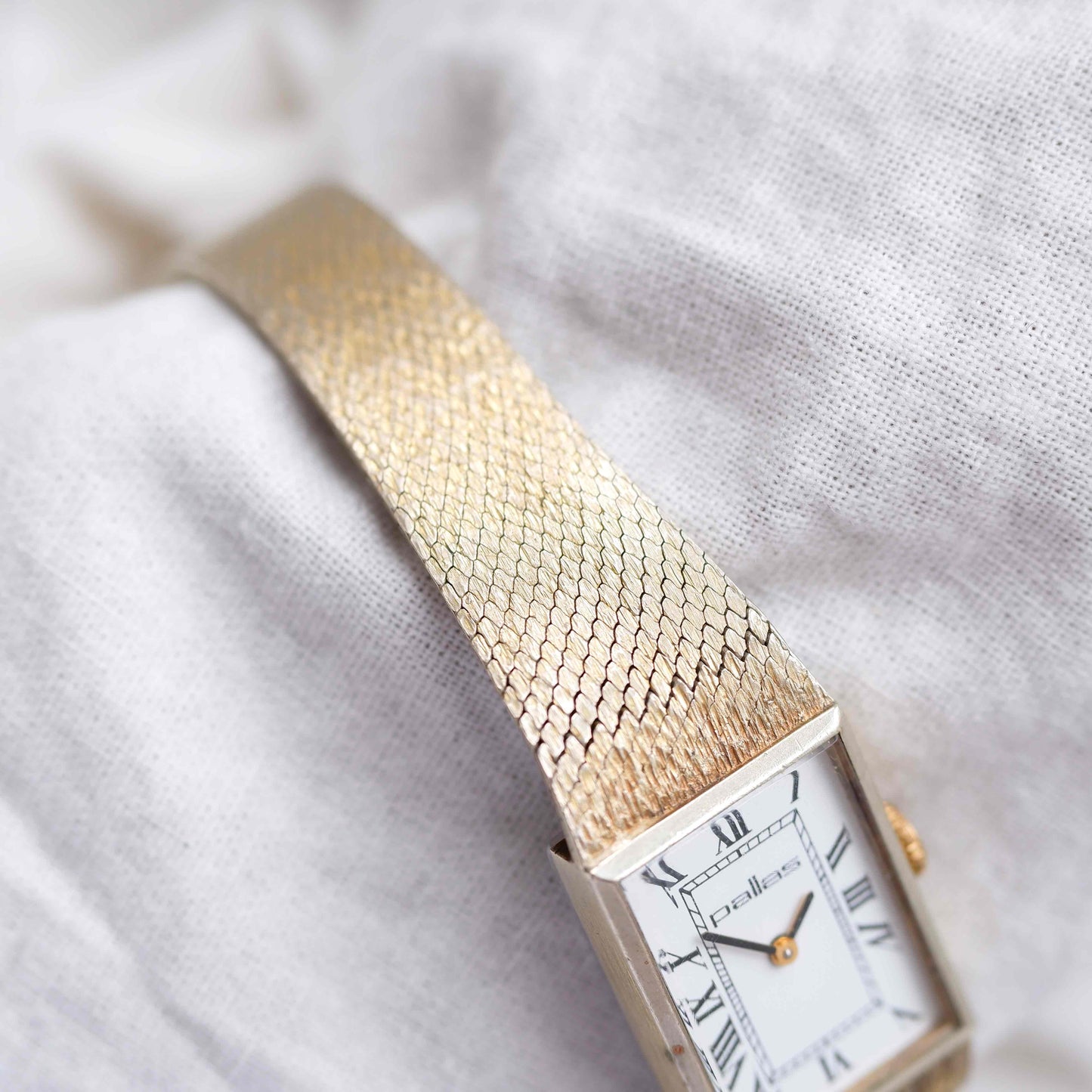 Pallas Tank Watch: Vintage Ladies 60s Golden Mechanical with Roman Numerals