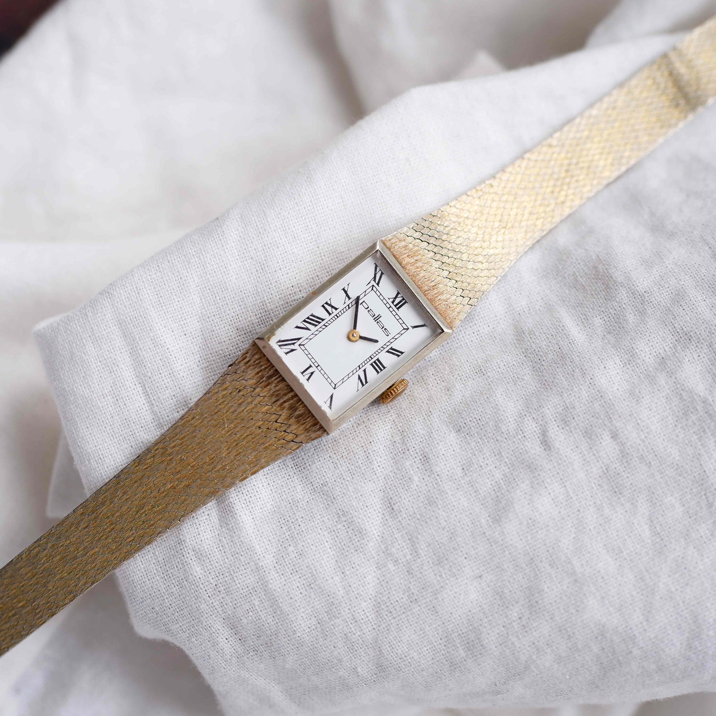 Pallas Tank Watch: Vintage Ladies 60s Golden Mechanical with Roman Numerals