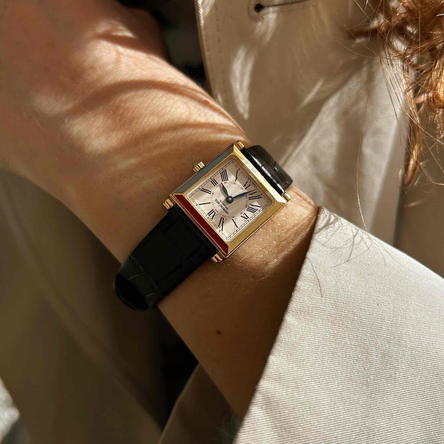 Raymond Weil Tank Style: Vintage Ladies Watch 90s Gold White Roman Dial