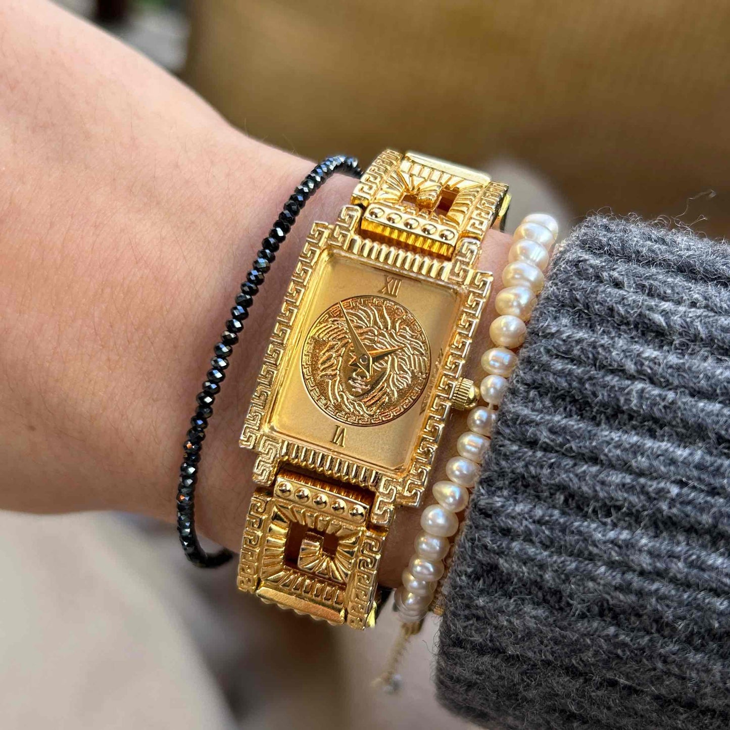 Gianni Versace Medusa: Vintage Ladies Tank Watch 90s Gold Dial