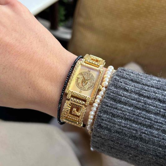 Gianni Versace Medusa: Vintage Ladies Tank Watch 90s Gold Dial