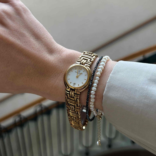 Michel Herbelin Cocktail Watch: Vintage Ladies 90s Golden with White Dial Unused