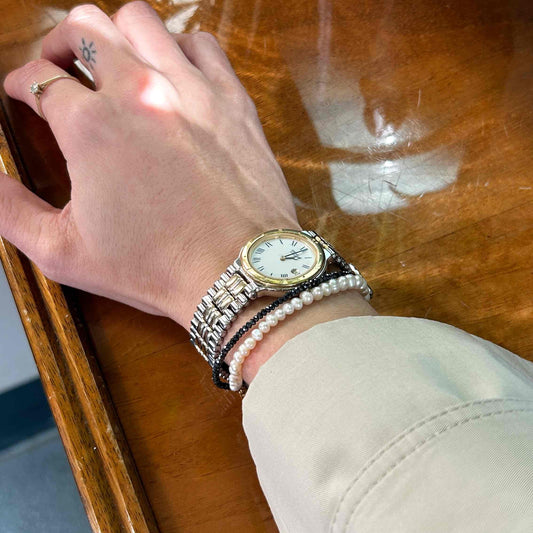 Seiko Dainty Cocktail Watch: Ladies Vintage 90s Two-Tone Blue Hands