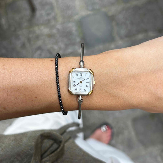 Michel Herbelin Cocktail Watch: Vintage Bangle Ladies 90s Two Tone with White Dial