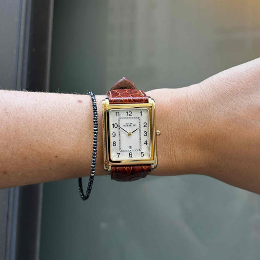 Michel Herbelin Watch: Vintage Ladies 90s Golden White Guilloche Dial - NOS
