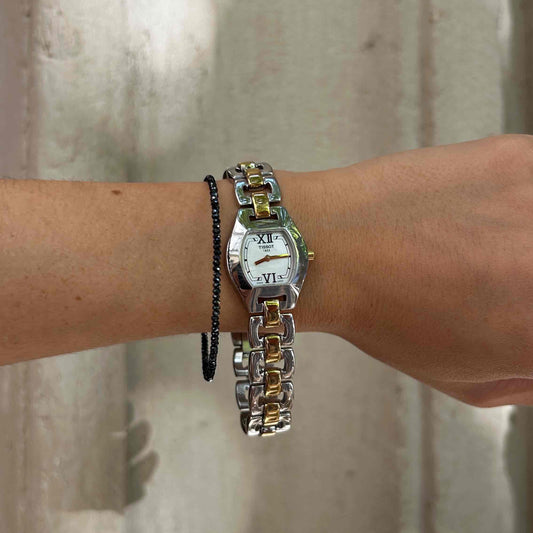 Tissot Vintage Tank Style: Ladies 90s Two Tone Mother of Pearl Dial