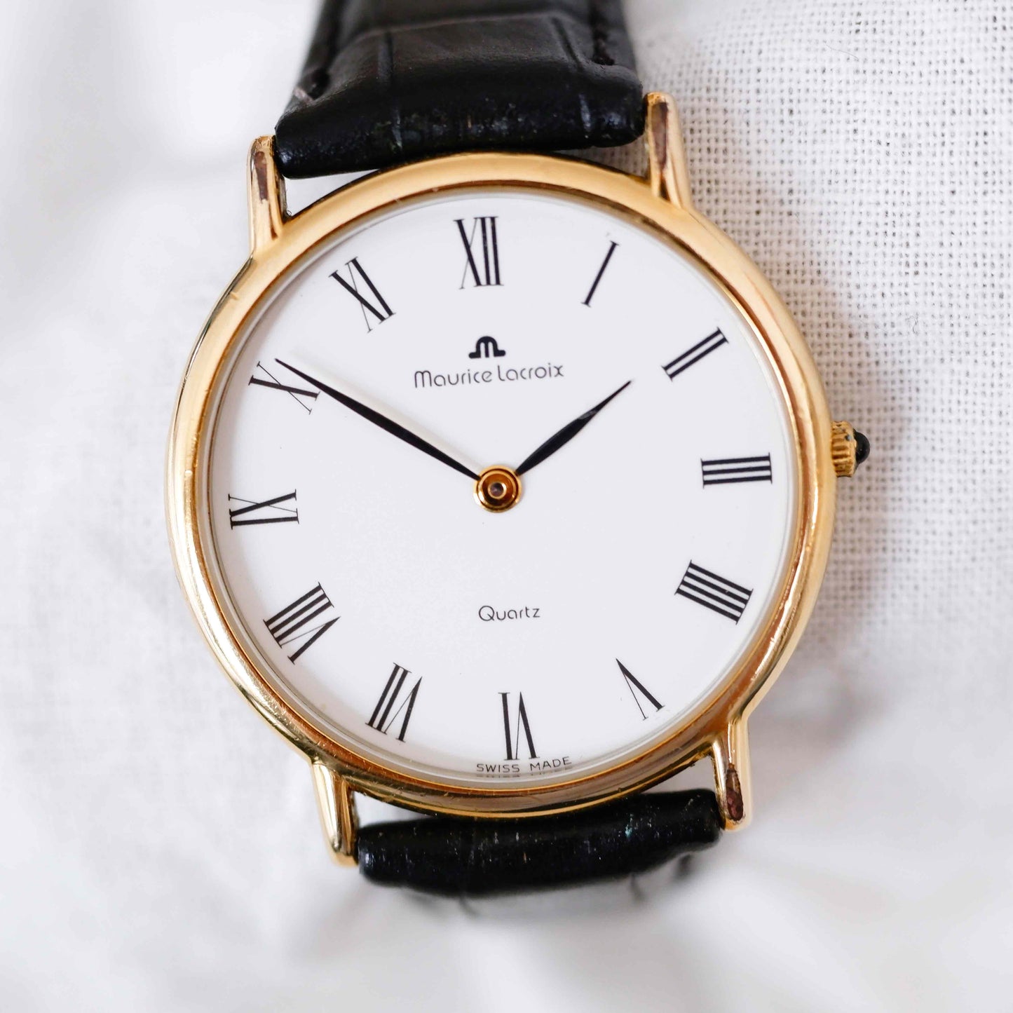 Maurice Lacroix Vintage Ladies Watch: 90s Gold Two Hand with Iconic Roman Numerals | First Front Side
