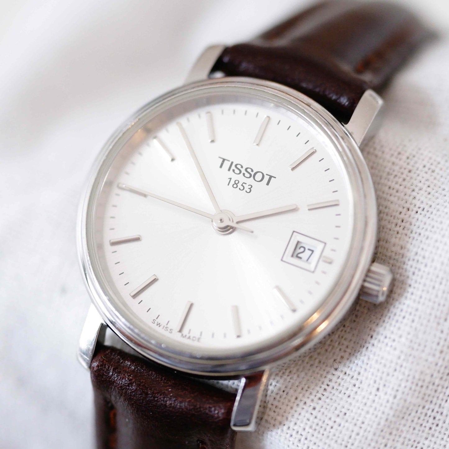 Tissot Vintage Ladies Watch: 90s Elegant Classic Design with Sunburst Dial, Slight Right Side