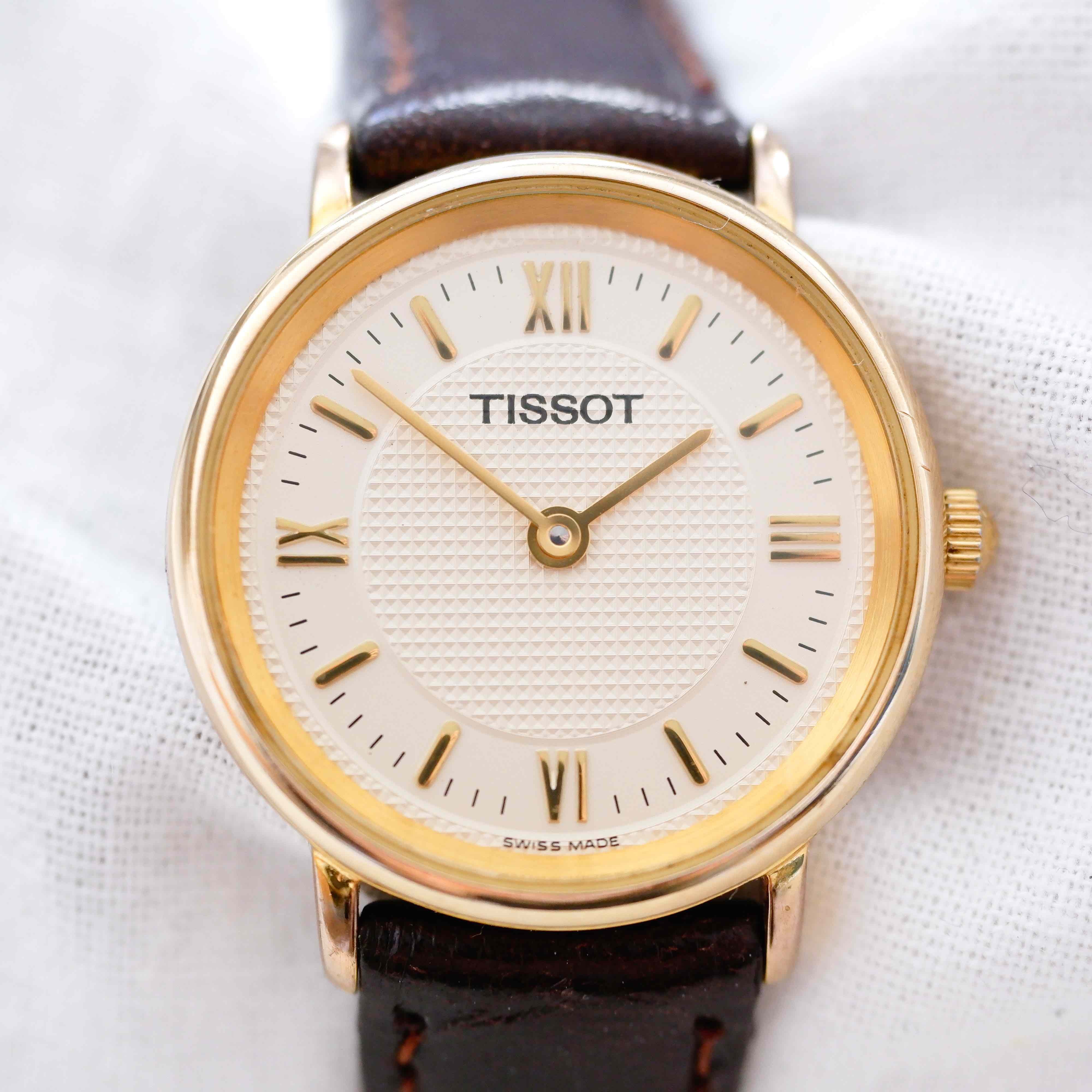 Tissot Vintage Watch Ladies 90s Golden Iconic Design with White Dial