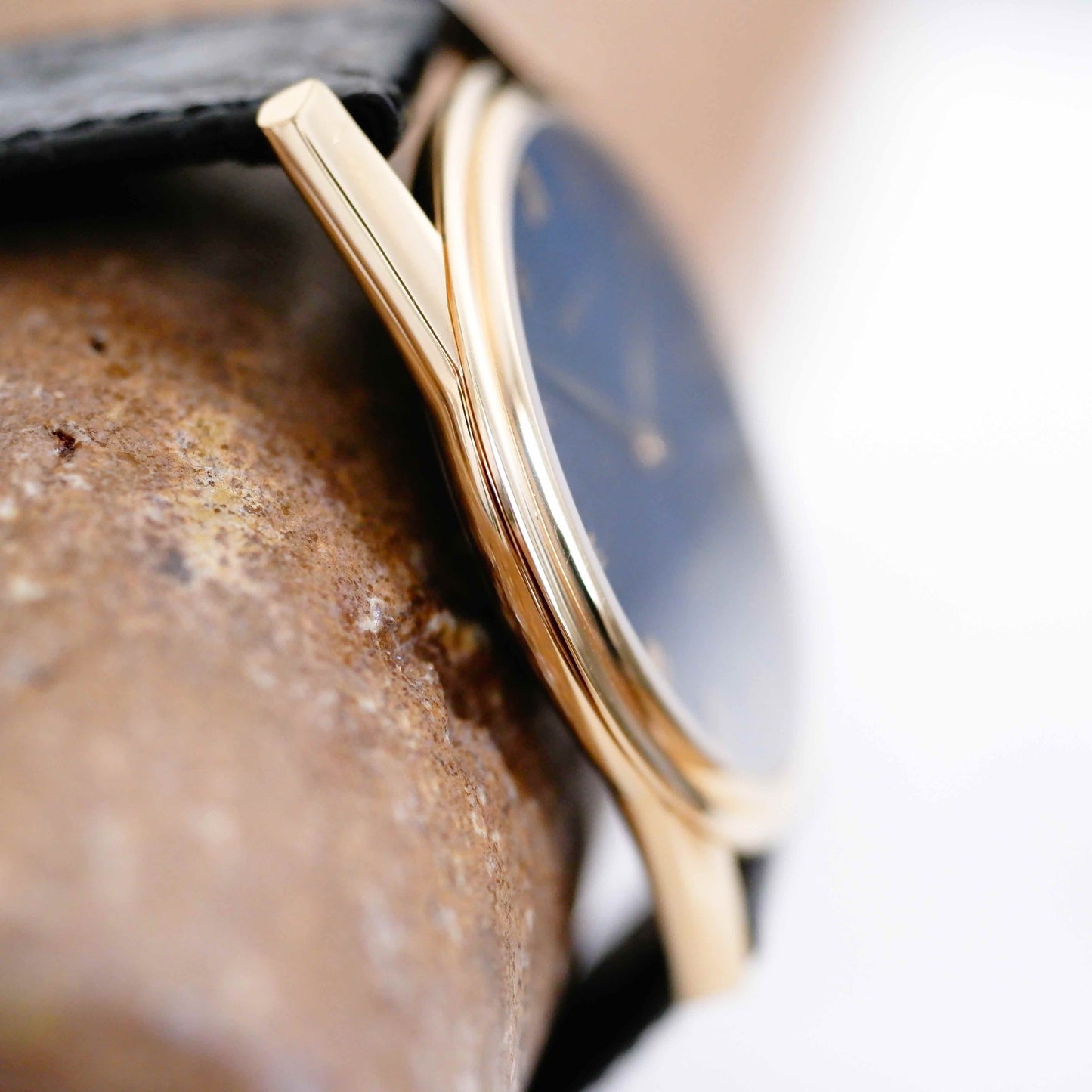 Zenith Vintage Watch: Ladies 90s Gold with Blue Guilloche Dial - New Old Stock | Left Side View