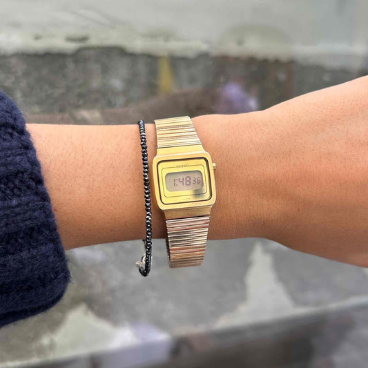 Seiko Digital Watch: Vintage Ladies 80s Golden with Digital Display