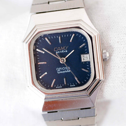 Camy Vintage Ladies Watch: 70s Silver with Classic Blue Dial | First Front Side