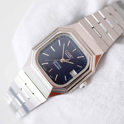 Camy Vintage Ladies Watch: 70s Silver with Classic Blue Dial | Second Front Side