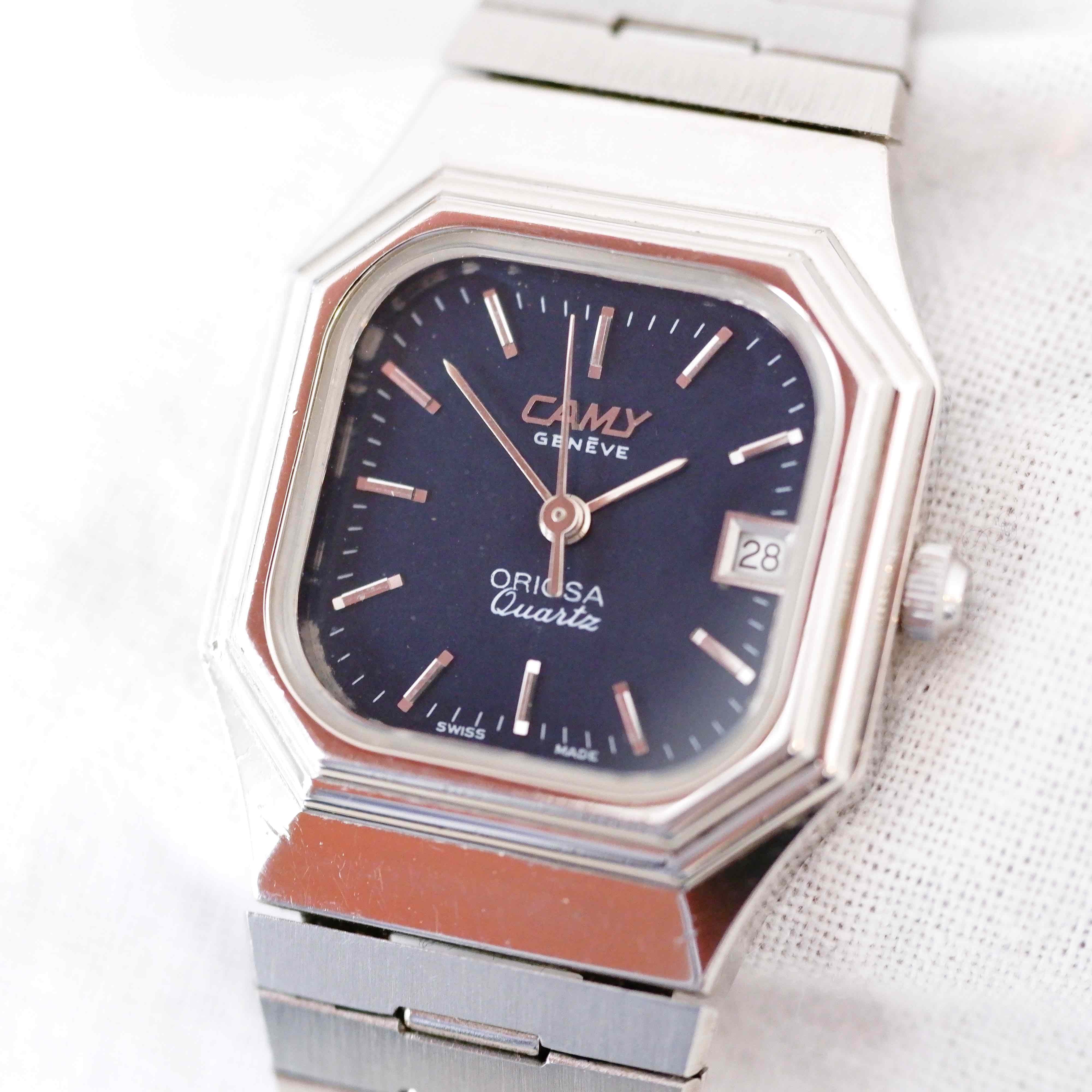 Camy Vintage Watch Ladies 70s Silver with Classic Blue Dial