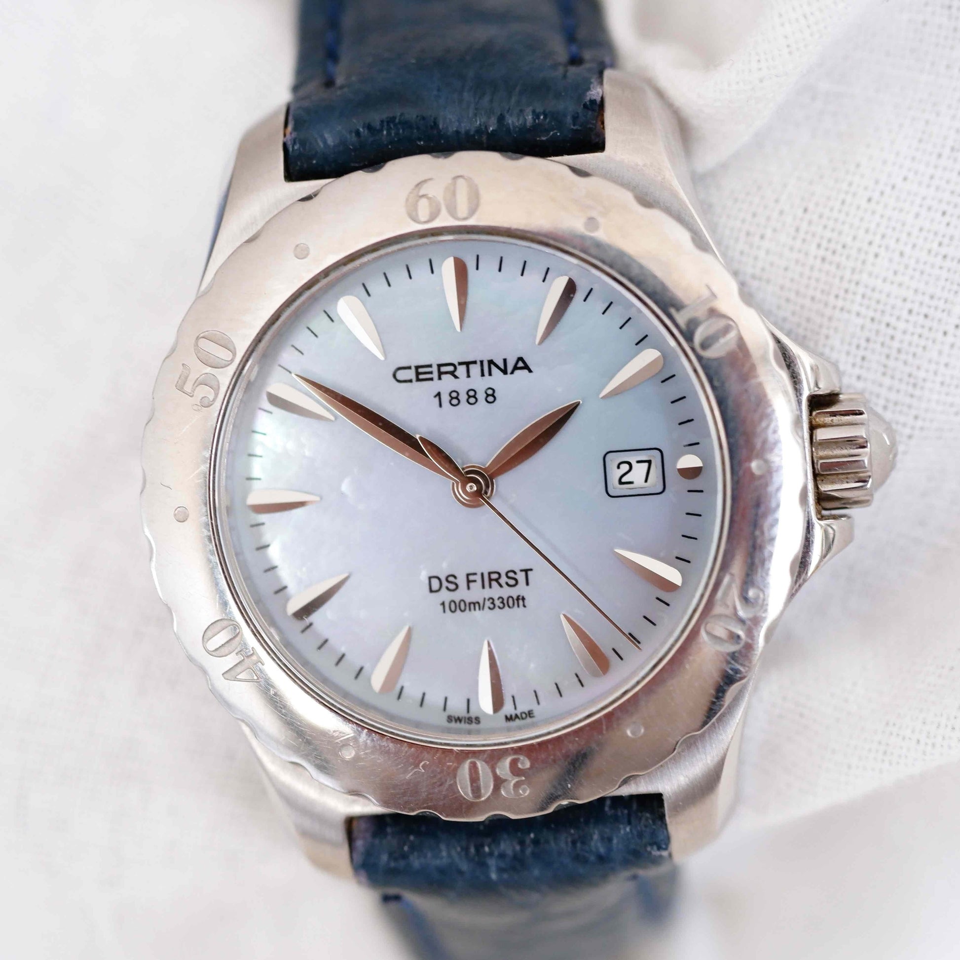 Certina DS1 Vintage Ladies Watch: 2000s Silver Classic, Mother of Pearl Dial | First Front Side