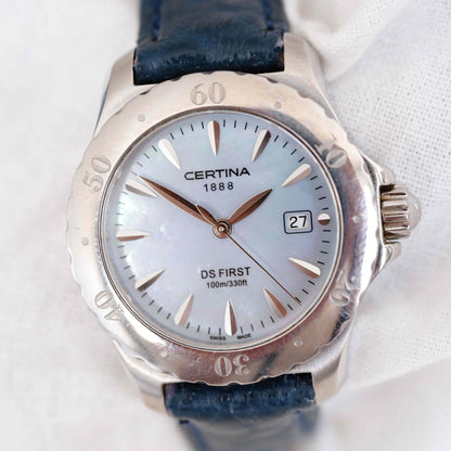 Certina DS1 Vintage Ladies Watch: 2000s Silver Classic, Mother of Pearl Dial | First Front Side