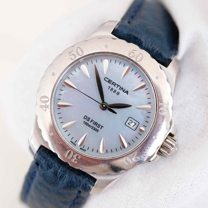 Certina DS1 Vintage Ladies Watch: 2000s Silver Classic, Mother of Pearl Dial | Second Front Side
