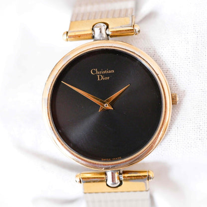 Christian Dior Watch: Ladies 80s Golden Two Tone Iconic with Black Dial |Second Front Side