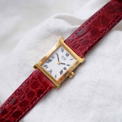 B and B Tank Watch: Vintage Ladies 90s Golden White Dial Roman Numerals