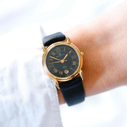 Maurice Lacroix Watch: Vintage Ladies 90s Golden Black with Roman Numerals