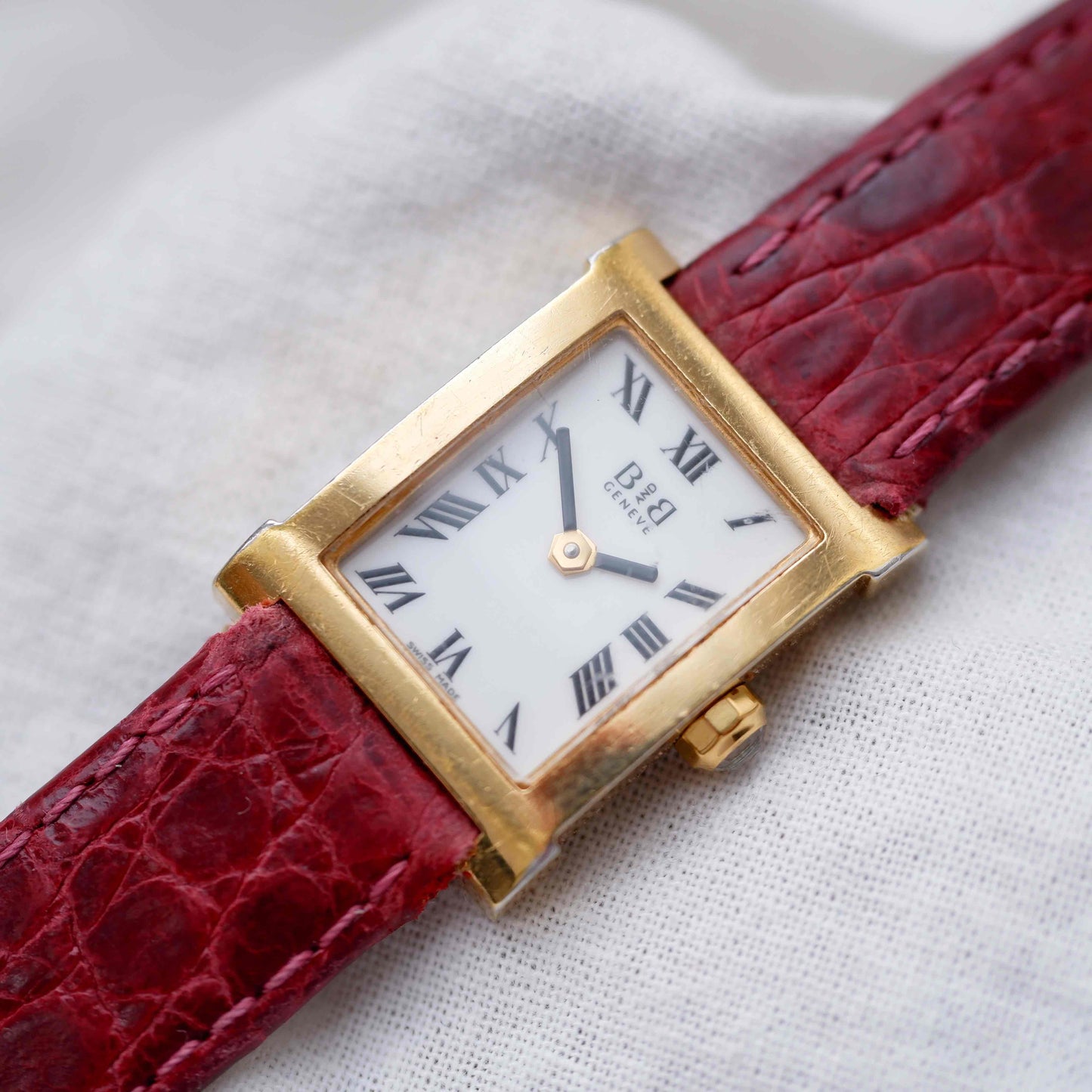 B and B Tank Watch: Vintage Ladies 90s Golden White Dial Roman Numerals