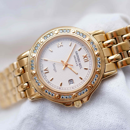 Raymond Weil Tango: Vintage Ladies 90s Watch Gold Diamond-Set Dial