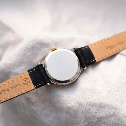 Osco Moon Phase Watch: Ladies 90s Gold with Roman Numerals Blue White Dial