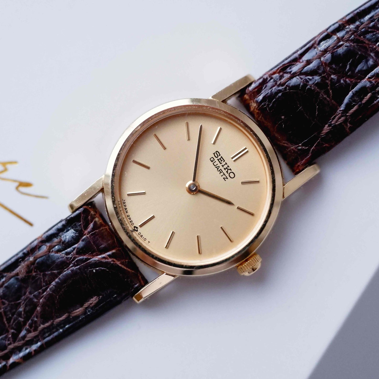 Seiko Cocktail Watch: Vintage Ladies 80s Gold with Champagne Dial