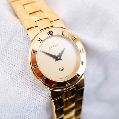 Gucci Vintage 3300m: Champagne Dial Vintage Ladies Watch 90s Golden Classic