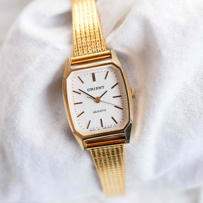 Orient Vintage Watch: 80s Cocktail Ladies Golden Rectangular Style