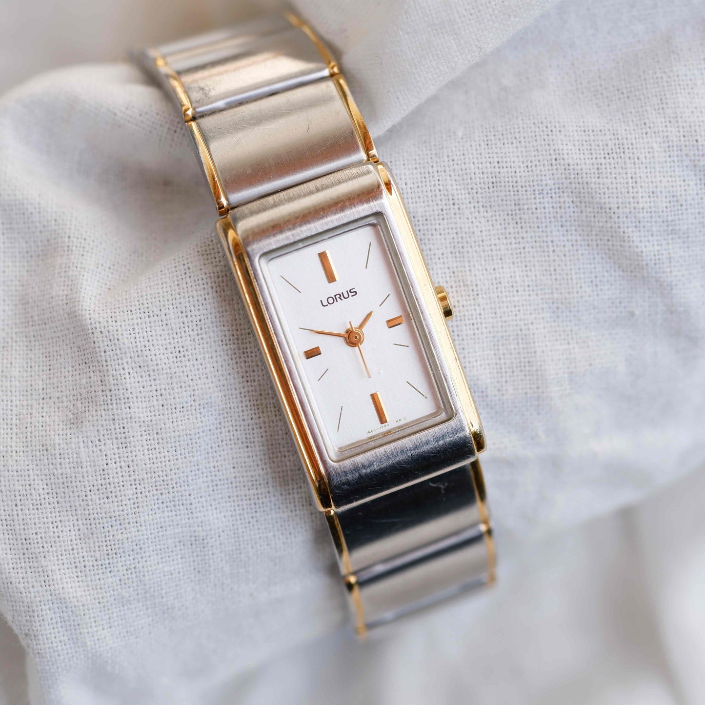 Lorus Vintage Watch: Ladies 90s Golden Two Tone Rectangular Style
