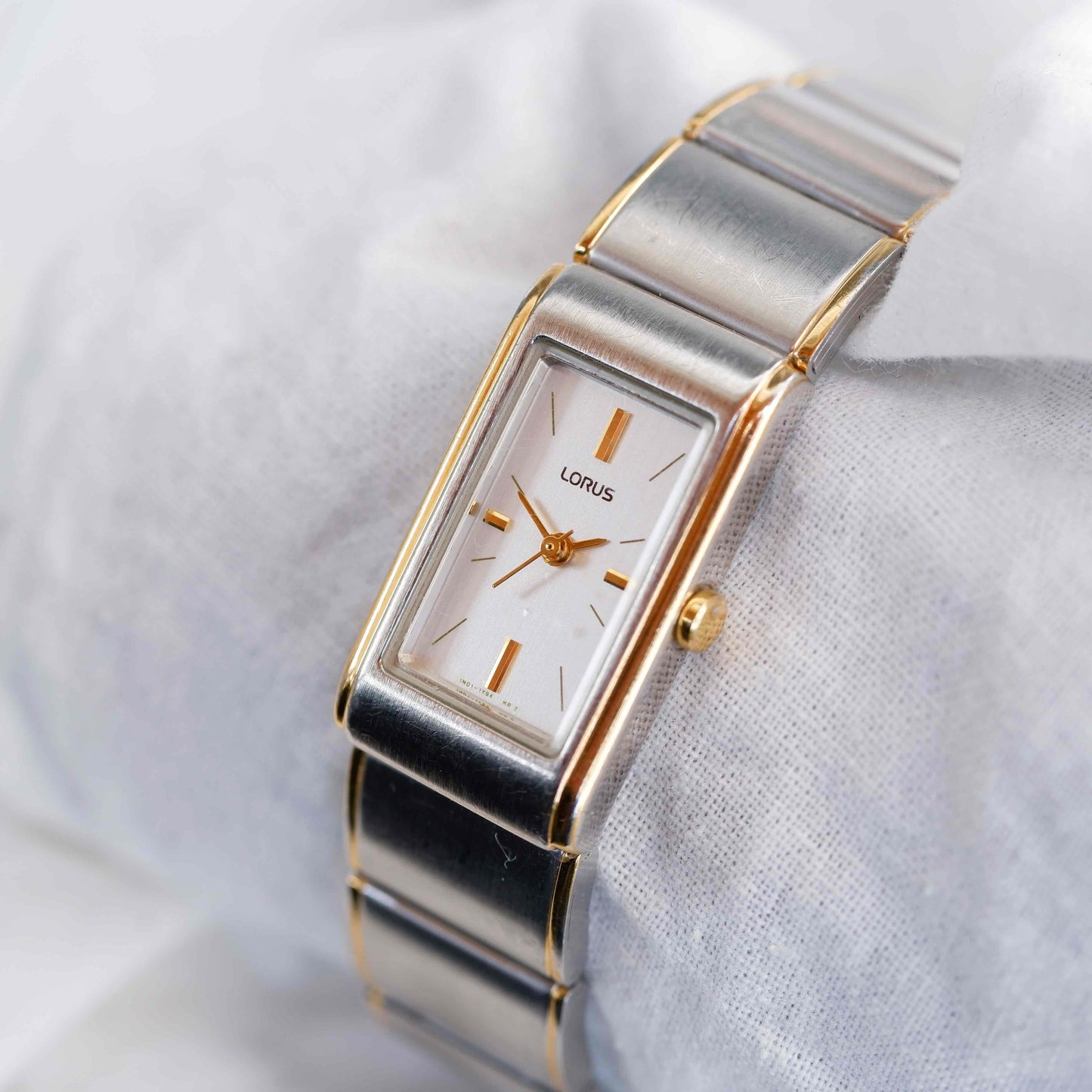 Lorus Vintage Watch: Ladies 90s Golden Two Tone Rectangular Style