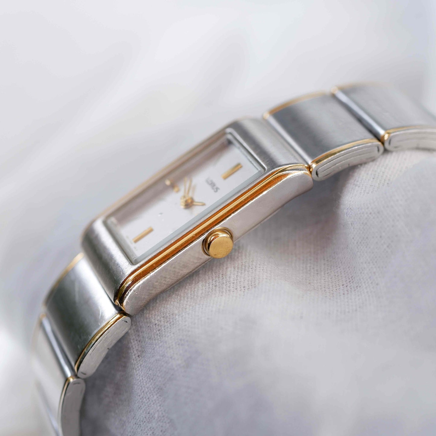 Lorus Vintage Watch: Ladies 90s Golden Two Tone Rectangular Style