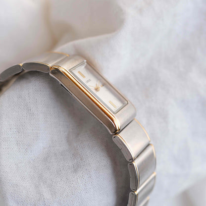 Lorus Vintage Watch: Ladies 90s Golden Two Tone Rectangular Style
