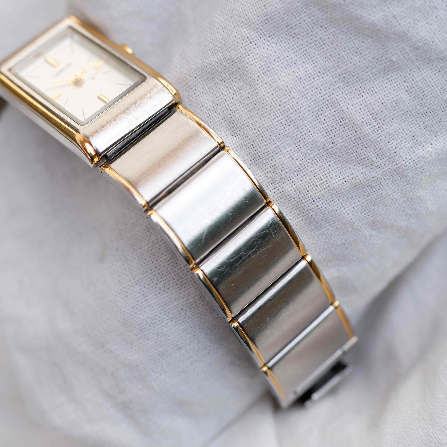 Lorus Vintage Watch: Ladies 90s Golden Two Tone Rectangular Style