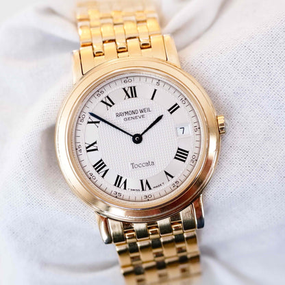 Raymond Weil Toccata: Vintage Ladies Watch 90s Golden Roman White Guilloche Dial