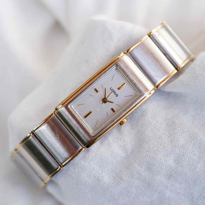 Lorus Vintage Watch: Ladies 90s Golden Two Tone Rectangular Style
