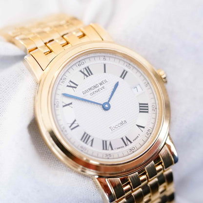 Raymond Weil Toccata: Vintage Ladies Watch 90s Golden Roman White Guilloche Dial