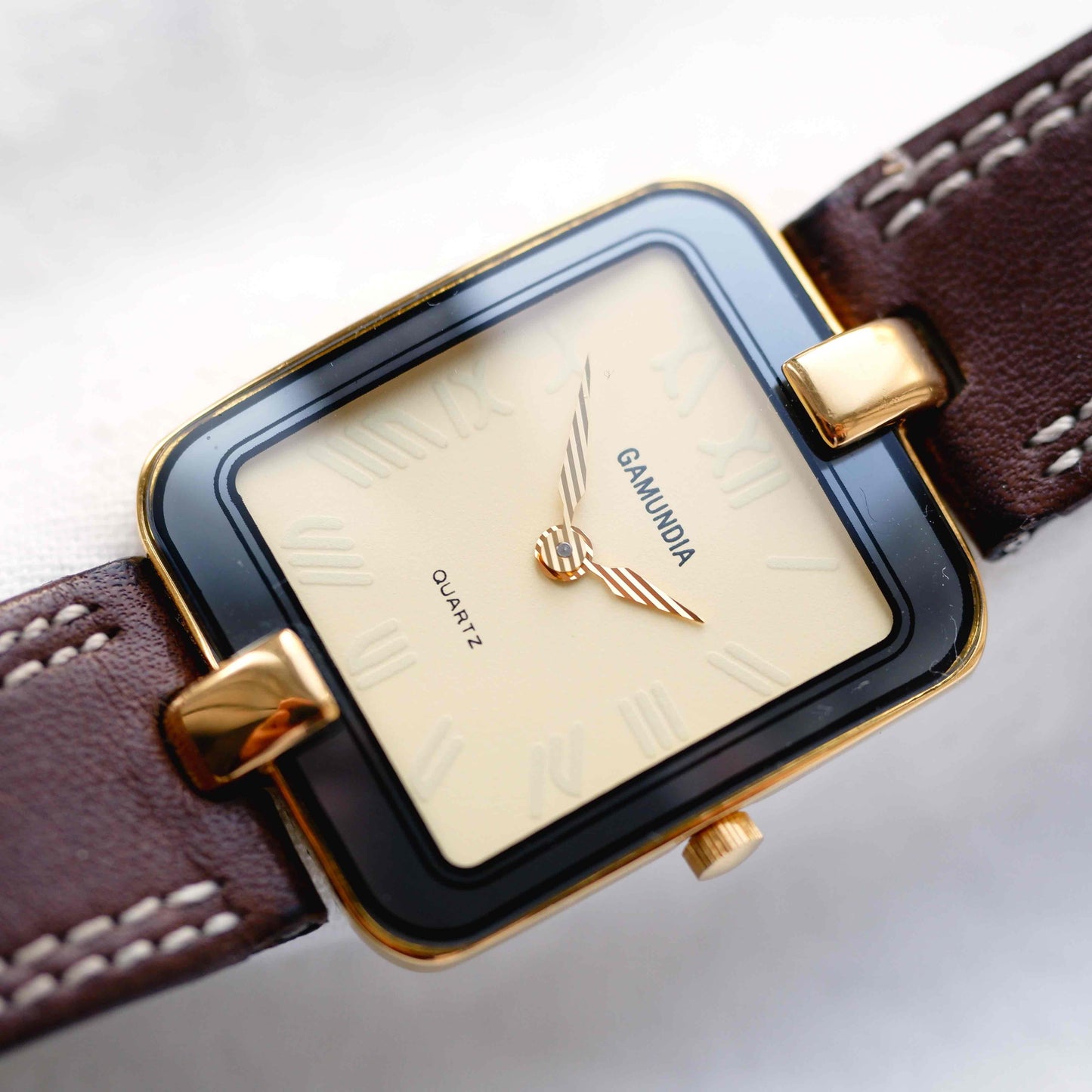 Gamundia Tank Watch: Vintage Ladies 90s Gold with Champagne Dial