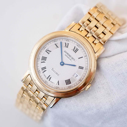 Raymond Weil Toccata: Vintage Ladies Watch 90s Golden Roman White Guilloche Dial