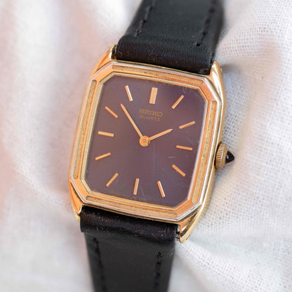 Seiko Vintage Tank: Ladies Watch 80s Gold with Blue Sunburst Dial