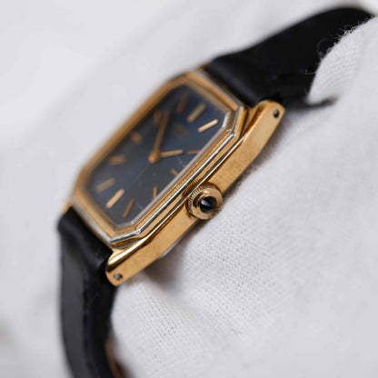 Seiko Vintage Tank: Ladies Watch 80s Gold with Blue Sunburst Dial
