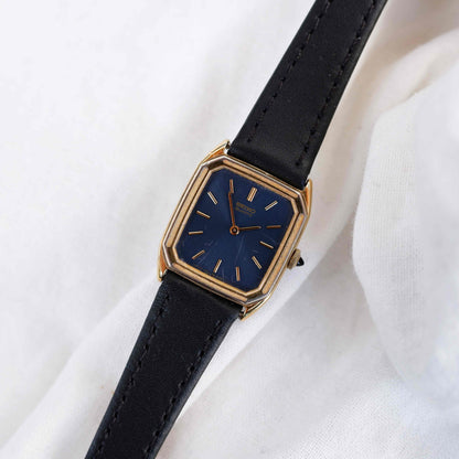 Seiko Vintage Tank: Ladies Watch 80s Gold with Blue Sunburst Dial