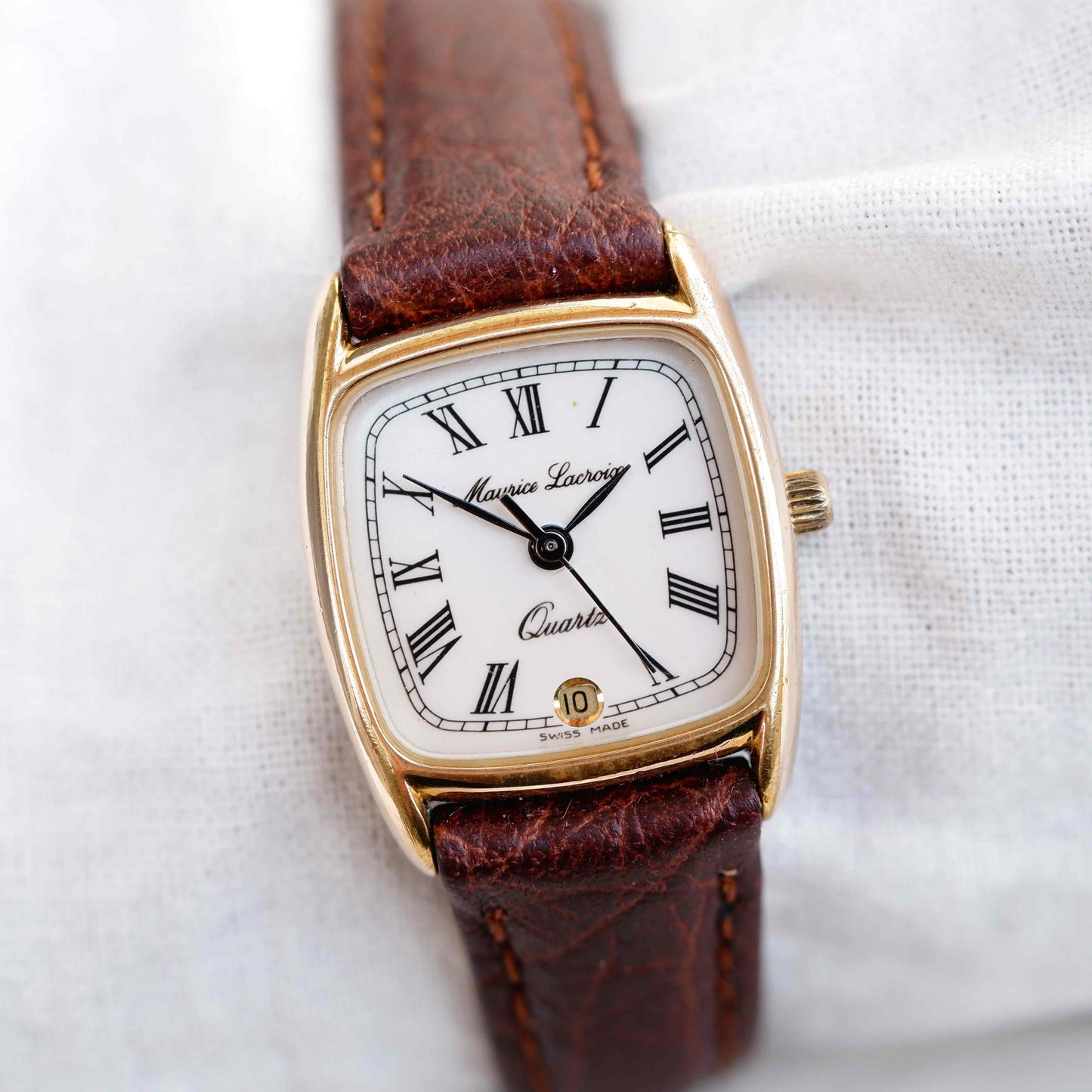 Maurice Lacroix Tank: Vintage Ladies Watch 90s Golden Roman Numerals