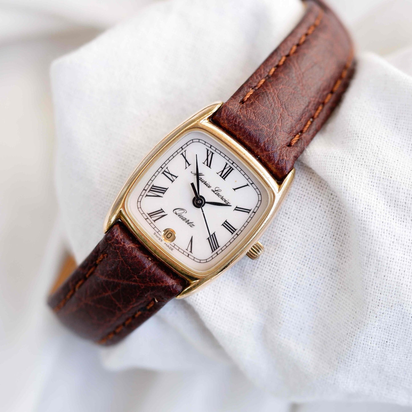 Maurice Lacroix Tank: Vintage Ladies Watch 90s Golden Roman Numerals