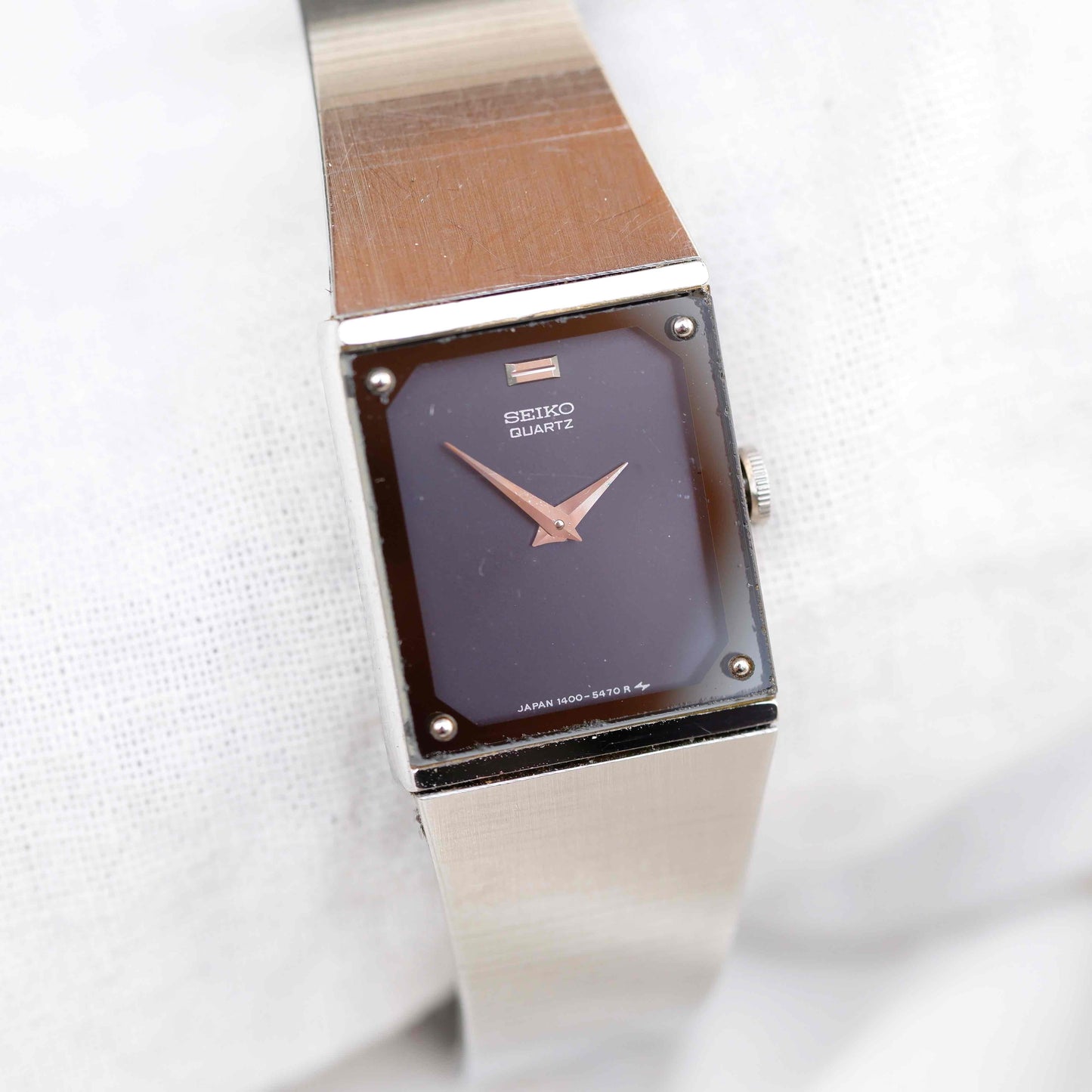 Seiko Tank Watch: Ladies Vintage 80s Modernism Midnight Blue Dial