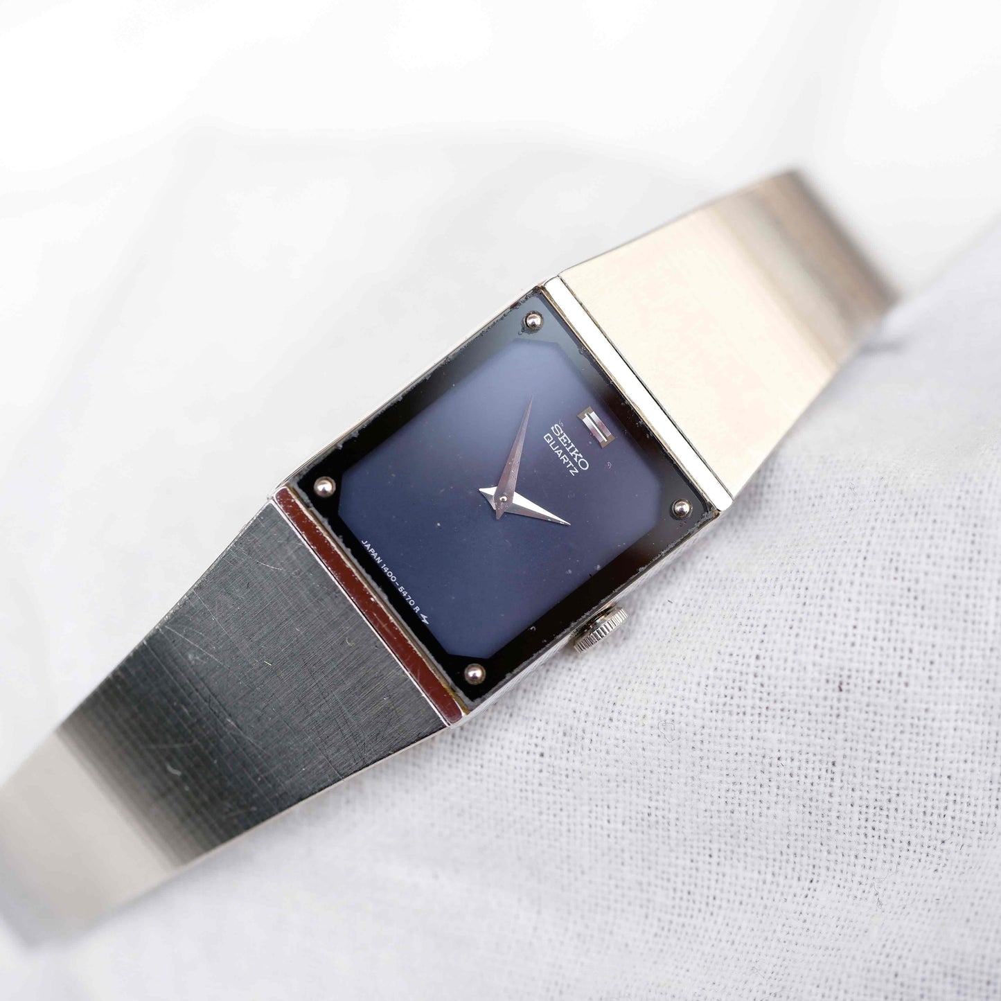 Seiko Tank Watch: Ladies Vintage 80s Modernism Midnight Blue Dial